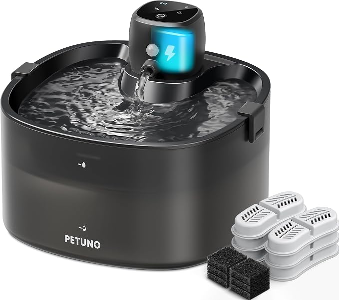 Cordless Cat Water Fountain, Battery Operated, Black 6 Filters, 78oz | Wireless Cat Fountain Rechargeable 4000mAh, Motion Sensor, Ultra-Quiet Pump, Locking Lid, Automatic Pet Fountain by PETUNOCordlessWaterFountain