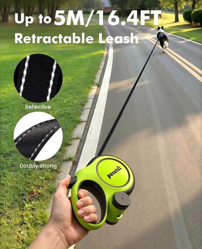 Pecute 16.4ft Retractable Dog Leash with 1.6ft Chew Proof Steel Cable | For Power Chewers & Pullers, Heavy Duty Locking for Medium/Large Dogs 33lbs-110lbs, Anti-Tangle & Poop Bag Holder Included - Image 4