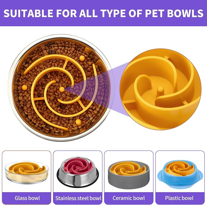 Slow Feeder Dog Bowls Insert, Animire Soft Silicone Slow Eating Dog Food Bowl for Small, Medium and Large Dogs, Compatible with Regular and Elevated Bowls - Image 3