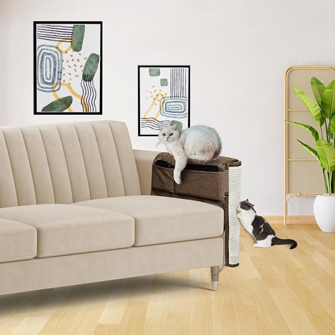 Upgraded Cat Scratch Furniture Protector,Cat Scratch Sofa Arm Sheild with 27.6’‘L*19.6’‘W Natural Sisal and Scratch Ball for Protecting Couch Sofa Chair Furniture (Brown/Left Handed) - Image 7