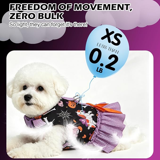 EXPAWLORER Halloween Dog Harness Small Medium Sized Dogs, Party Costume M | No Choke No Pull Mesh Vest Dog Dress Bowknot Harness and Leash Set Soft Cute Princess Puppy Outfits Clothes for Girls Cats - Image 5