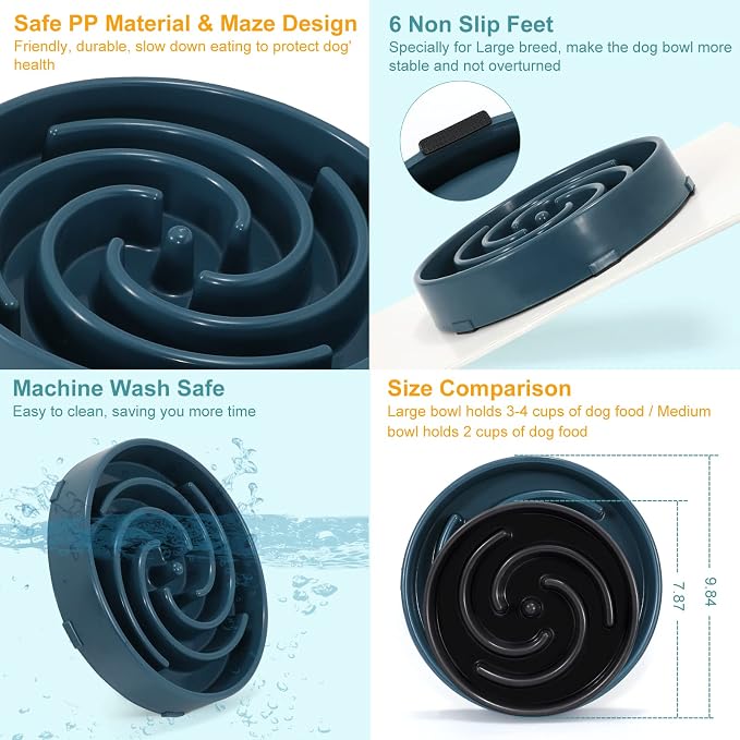 Blue Slow Feeder Maze Puzzle Bowl - Large Dog Non Slip Food Feeding Dishes for Medium Dogs, Interactive, Bloat Stop, Choking Prevention, Healthy - Image 3