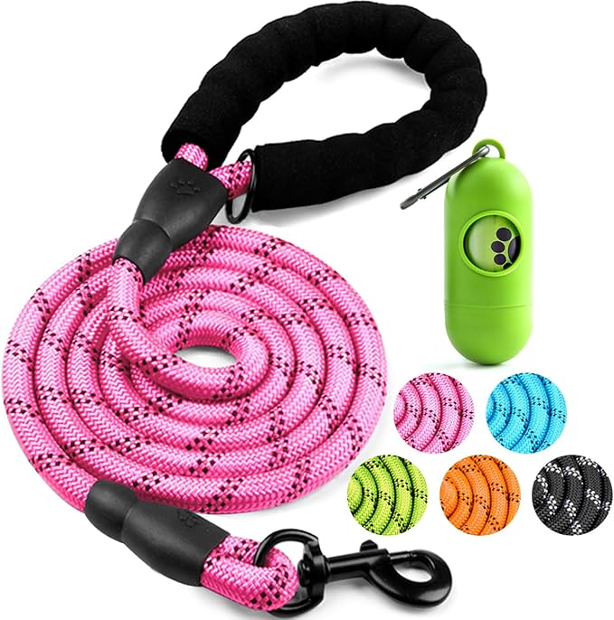 COOYOO Dog Leash 6 FT Heavy Duty - Comfortable Padded Handle - 1/2 inch Reflective Dog Leash for Medium Large Dogs with Poo Bag Dispenser by COOYOO