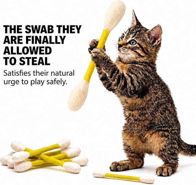 Glaciart One Swabs Cat Toys with Catnip - 6 Pk | Durable for Chew, Cute Cat Toys Interactive Kitty for Boredom, Exercise, & Play | Filled w/Organic Catnip for Anxiety & as Digestive Aid | Gift Idea - Image 3