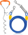 Petbobi Dog Tie Out Cable and Stake, 10ft Heavy Duty Dog Leads for Yard | 4in Shock Spring, 16in Spiral Ground Anchor, 360° No-Tangle Swivel, Chew-Proof Rustproof Wire, Up to 120 lbs, Outdoor Camping by Petbobi