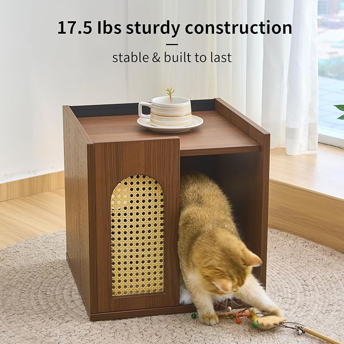 Wooden Indoor Cat House Suitable for Pets Under 66 Lbs, for Large Cats, Sturdy & Durable Semi-Enclosed Cat Bed Condo with Removable Washable Plush Cushion,Easy Video Assembly - Image 3