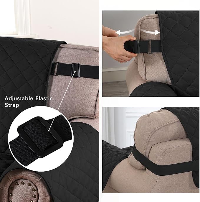 H.VERSAILTEX Reversible Loveseat Cover Loveseat Slipcover for 2 Cushion Couch Water Resistant Dog Protector Furniture Cover for Pets Non Slip Sofa Couch Cover with Elastic Strap(Loveseat, Black/Grey) - Image 4