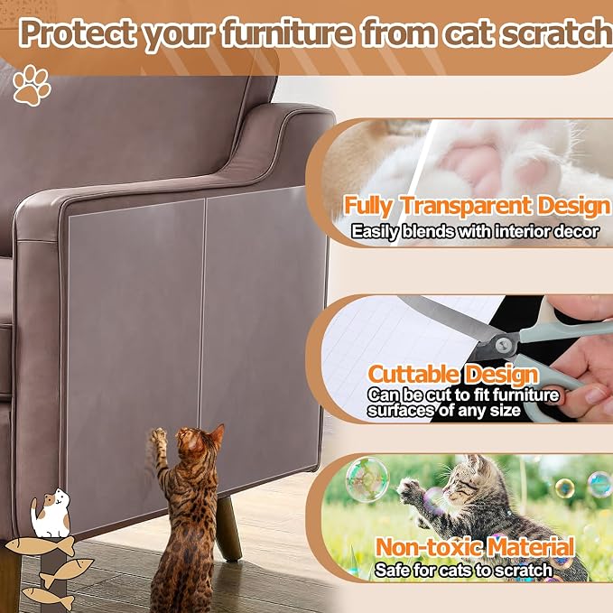 Acostop 16 Pack 17"x11.8" Cat Scratch Furniture Protector for Leather Couch | Easy to Remove Anti-Scratch Couch Protector from Cat, No Pins - Image 6