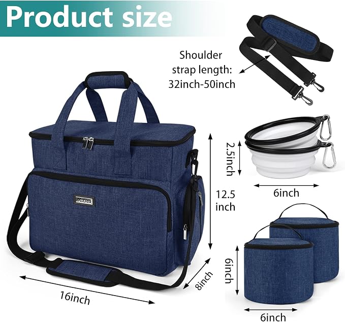 BAGLHER Dog Travel Bag, Pet Travel Bag (ALL Pet Travel Supplies), With 2 Pet Food Containers and 2 Collapsible Silicone Bowls; Essential Kits for Pet Travel Dark Blue - Image 3