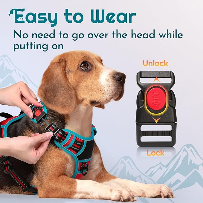 Eagloo Dog Harness No Pull for Large Dogs, Easy On & Off with 3 Buckles | No Choke with Front Clip, Adjustable Fit, MOLLE System, Reflective Vest, Easy Control for Walking, Red & Teal, X-Large - Image 3