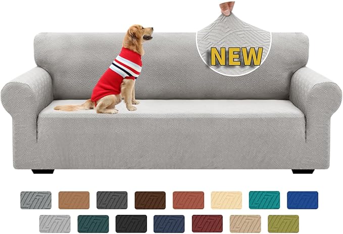 XINEAGE Stretch Jacquard Sofa Cover, Non Slip Sofa Slipcover for Dog | High-Stretch Fabric. Wear-Resistant, Pet Friendly. Easy Install & Washable for Living Rooms, Offices.Sliver Gray by XINEAGE