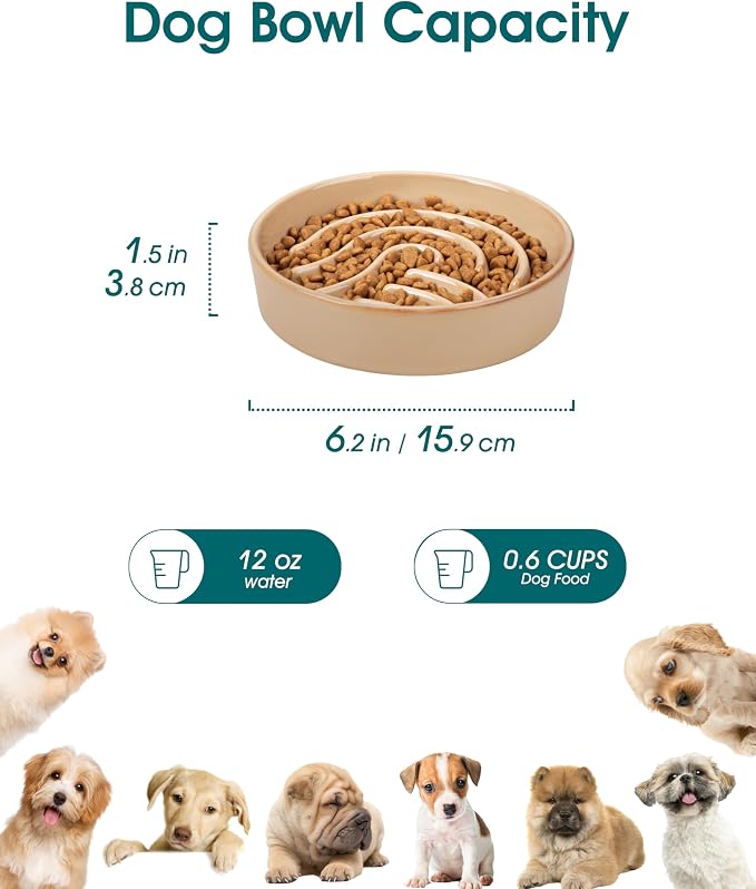 vancasso Slow Feeder Dog Bowl, 0.6 Cup Ceramic Slow Feeding Food Dish for Small Breed, Puzzle Dog Food Bowl for Fast Eater, Brown - Image 2