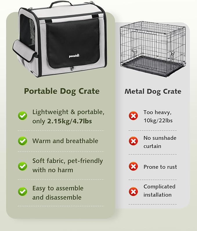 Dog Car Carrier Light Weight 19.7×16.9×14.8in, Foldable Dog Carrier, Gray | Easy to Assemble, Portable and Breathable Pet Carrier, Suitable for Indoor and Outdoor Use, Dog Travel Crate with Curtain - Image 2