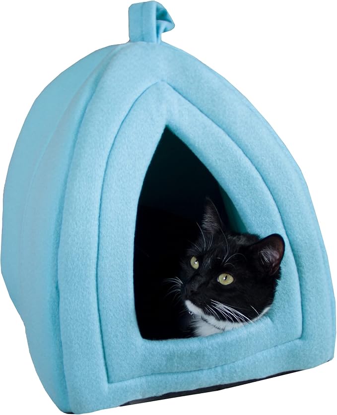 PETMAKER Cat House Indoor Bed with Removable Foam Cushion, Blue | Plush Cat Tent Bed for Small Kittens, Rabbits, Guinea Pigs, and Other Small Animals, Comfortable Cozy Pet Hideaway by PETMAKER