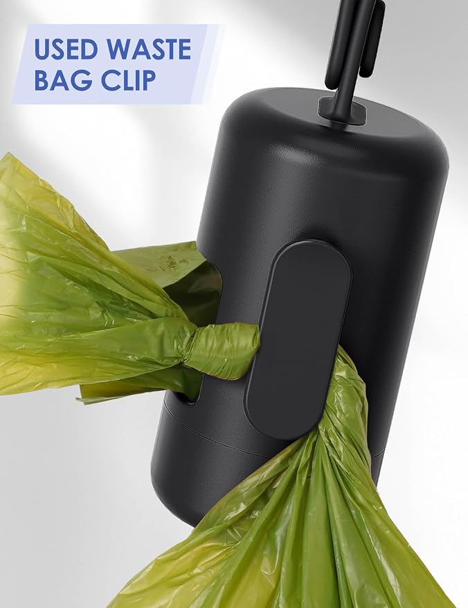 Gobeigo Dog Poop Bag Holder with Used Bag Hook(Black) | Silicone Strap Fits Any Leash, Large Opening for Easy Dispensing with 1 Bonus Roll of Waste Bags - Image 4