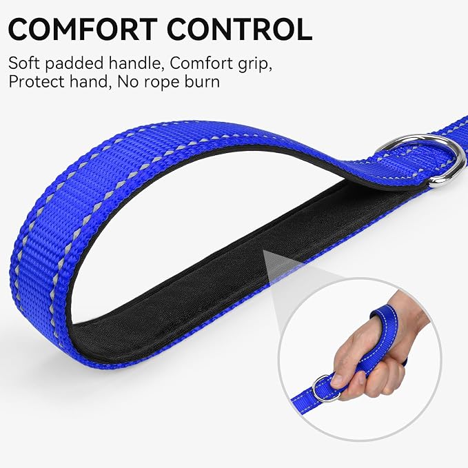 Joytale Reflective Dog Leash for Medium & Large Dogs, 6 FT x 1", Navy Blue | Heavy Duty Nylon Webbing, Padded Handle for Comfort, Visible at Night, for Walking & Training - Image 3