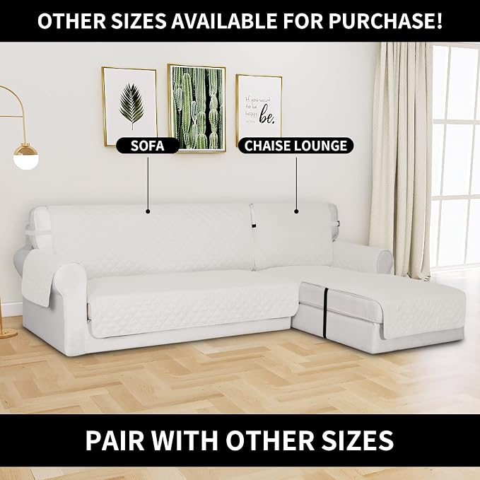 Easy-Going Reversible Chaise Lounge Couch Cover Water Resistant Sofa Cover Sectional L Shaped Sofa Slipcover with Adjustable Straps Furniture Protector for Dogs (115X34 in, Ivory/Ivory) | Machine Washable Slipcover For Dogs, Water Resistant Furniture M... - Image 2