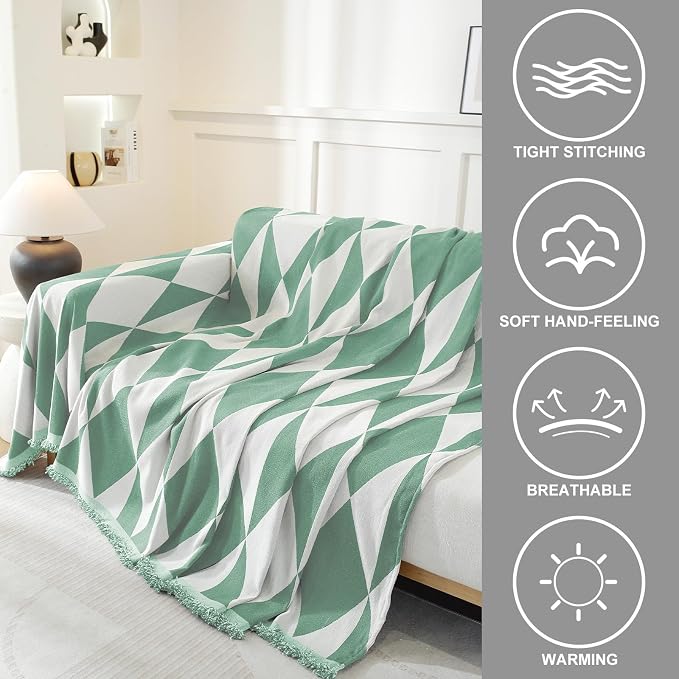 Couch Cover for Sofa, Boho Sofa Cover Washable Couch Cover for Dogs, Pet Sofa Cover for 1-Cushion Couches with Tassel Furniture Protector Cover,71" x 91",Pea Green-Diamond - Image 3