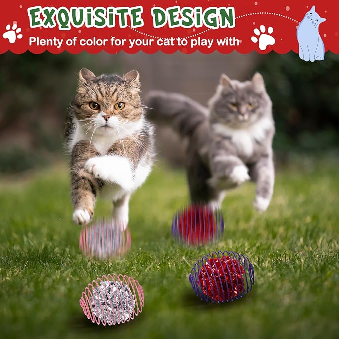Jecery 5 Pcs Cat Toys Spring,Crinkle Ball,Multicolor | Interactive Metal Cat Toy, Stretchable Rolling Ball, for Indoor Cats, Colorful Playful Coils, Kitten Pet Supplies - Image 5