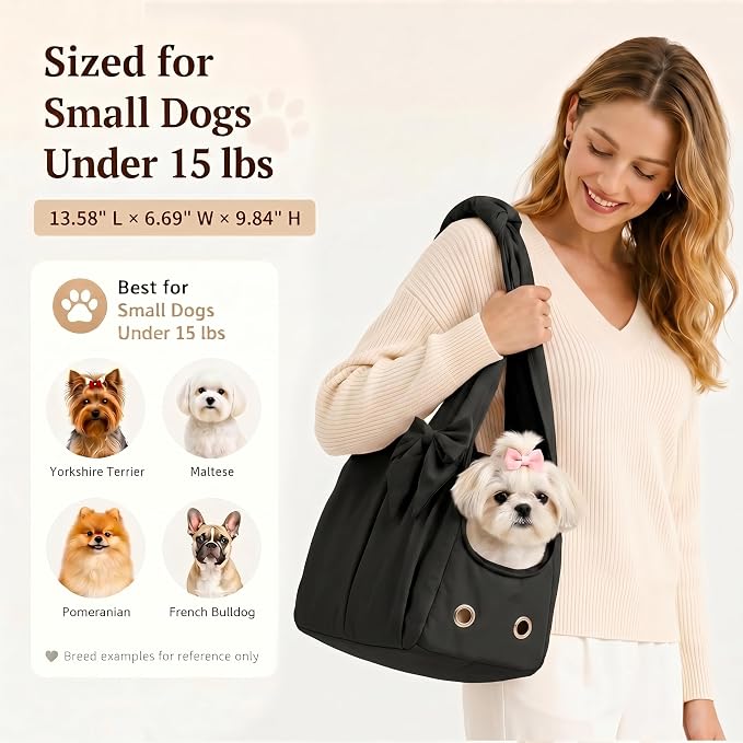 Fashion Dog Purse Carrier for Small Dogs and Cats, Soft-Sided Puppy Tote Bag Under 15 lbs, Lightweight Pet Carrier with 4 Pockets, Smart Zipper Lock, Pet Travel Bag for Travel Outdoor(Black) - Image 3