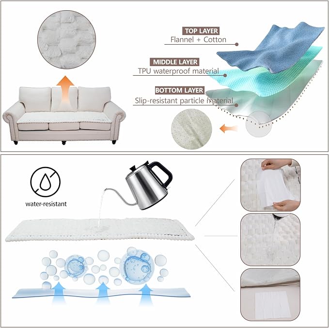 Couch Cover for Dogs Washable, Non Slip Soft Cozy Waterproof Beige | Pet Friendly, Fuzzy Durable Plush Thick Slipcovers for 3 Cushion Sofa Cover Protector Mat Bed Furniture Couches 27.6"x70.9" - Image 3