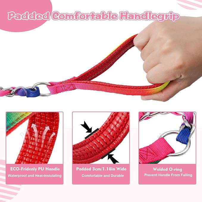 Metal Chain Dog Leash Chew Proof for Dogs, Colorful, 3.0mm, 4FT | Close Control for Training and Busy Areas, Chew Resistant Chain, Padded Handle, Swivel Clip - Image 3