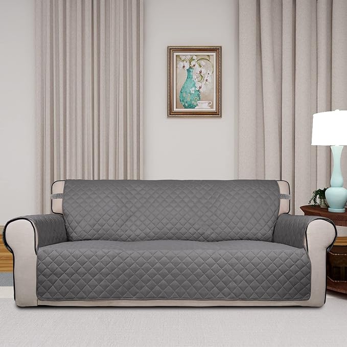 PureFit Reversible Quilted Sofa Cover Dog Couch Covers for Sofa, 66 in | Gray/Gray, Water Resistant Couch Protector, Washable Pet Couch Cover with Non Slip and Elastic Straps For Kids - Image 2