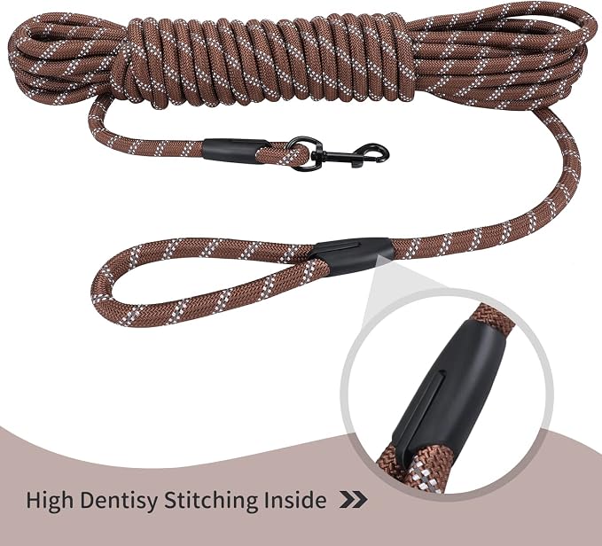 Long Dog Leash for Training 30Ft-Reflective Nylon Rope with Swivel Hook-Recall Agility Lead for Large Small Medium Dogs Outside Walking Hiking-Brown - Image 5
