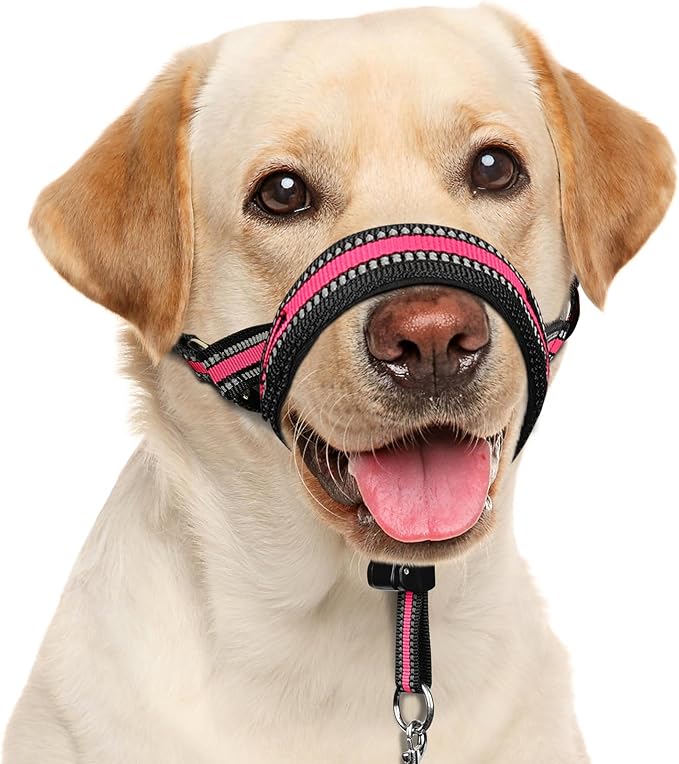 BARKLESS Soft Dog Head Collar, Patented Padded No Pull Head Halter, Training Nose Leash with Safety Link for Medium Large Dogs, Adjustable Muzzle Leash, Easy Control for Walking(Pink, M) by Barkless