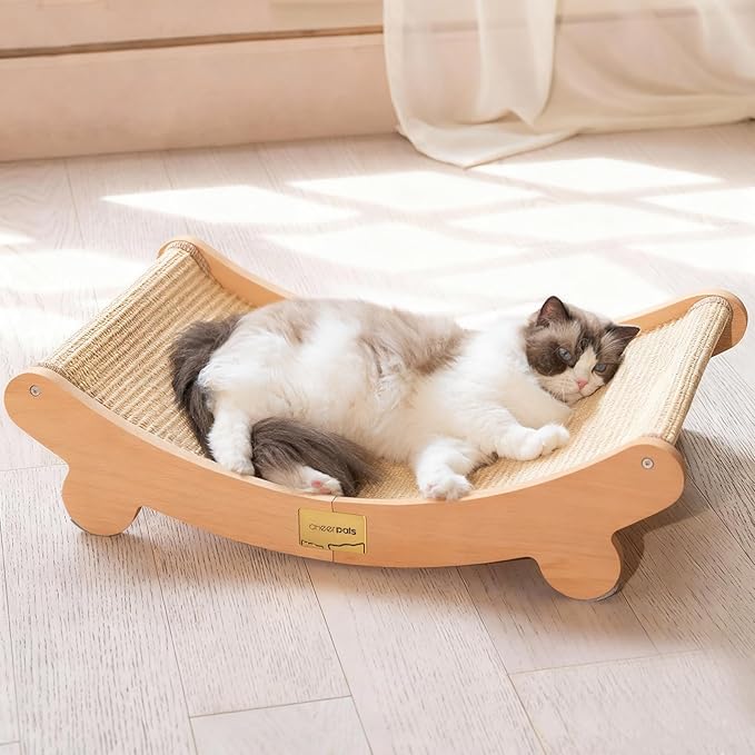 Sisal Cat Scratcher Bed, Wooden Cat Furniture(Extra Large) | Cat Hammock For Scratching Pad And Lounge. Natural Sisal Scratch Post. Space-Saving Cat Chair Design. Indoor Multi-Cat Home by CHEERPALS