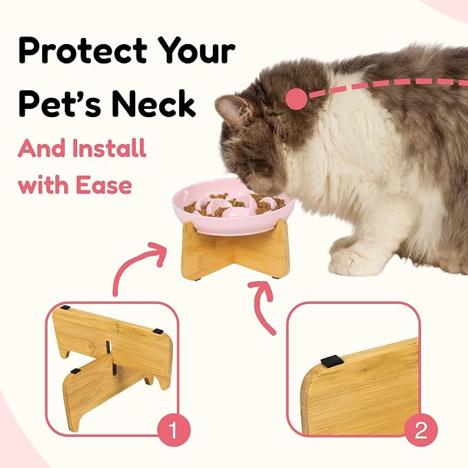 Slow Feeder Cat Bowl with Stand - Unbreakable Elevated Slow Feeder Bowl for Cats - Melamine Puzzle Raised Cat Food Bowl - Whisker Friendly & Wet & Dry Food- Dishwasher Safe & Non Slip (Pink - Image 8