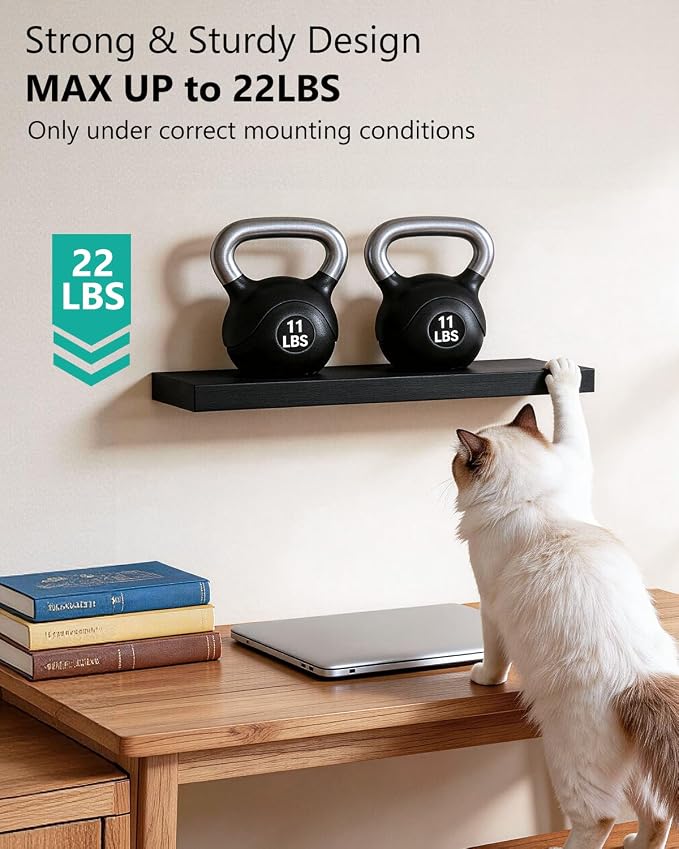 WALI Floating Shelves for Wall, 3 Tier Bathroom Storage Shelf Over Toilet, for Bedroom Bookshelf, Living Room Decor, Kitchen, Nursery, Laundry, Soundbar Floating Shelf Mount Under TV (CS103L), Black - Image 5