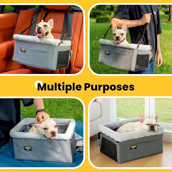 Conlun Elevated Pet Car Seat with Cooling Mat, Travel Booster for Small Dog | Heavy-duty Oxford | Rigid Skeleton Stops Wobbling | Leash Prevents Escapes | Dog Car Seat for Calm Car Trips - Image 6