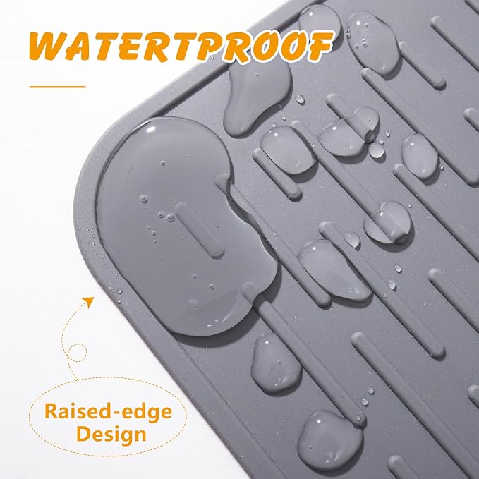 Silicone Cat Litter Mat, Waterproof, Raised Edge, 28 x 20 in, Gray | Quick-clean silicone, leakproof floor protection, non-slip base, doubles as feeding mat - Image 5