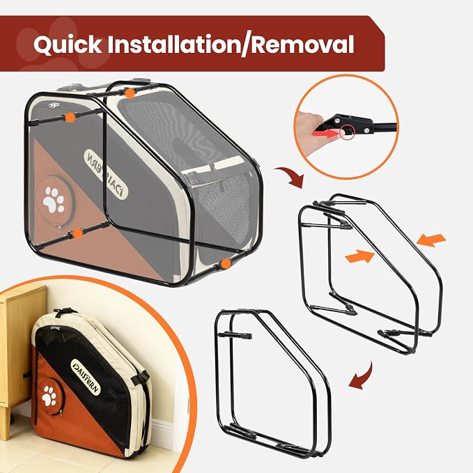 Collapsible Dog Crate for Travel, Portable Pet Crate for Small & Large Dogs, Soft-Sided Car Kennel with Heavy-Duty Metal Frame, Mesh Windows, Feeding/Comfort Access for Backseat Trunk Brown​ - Image 6