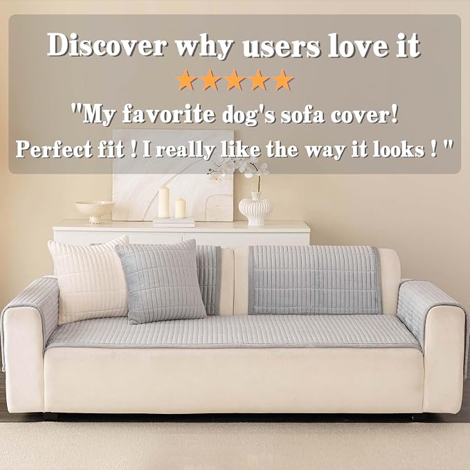 Velvet Washable Dog Couch Cover, Non-Slip Waterproof Pet Sofa Protector for 2-3-Cushion Sectional, L-Shaped Sofa & Loveseat, Machine Washable(1PC/27.6"x70.9",Light Grey) - Image 6