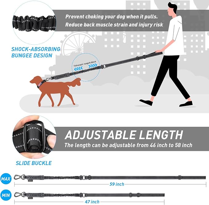 Hotsky Tactical Bungee No Pull Strong Dog Leash,Reflective Black,4-6FT | Heavy Duty for Medium Large Dogs That Pull up to 660 lb,with Padded Double Handle ＆ Car Seatbelt,360°Rotating Locking Clasp - Image 6