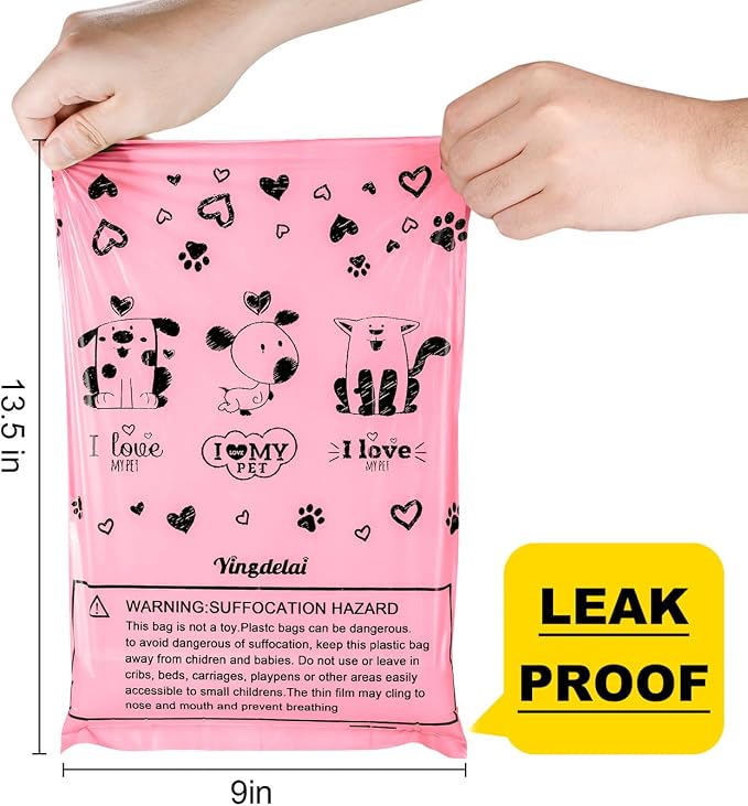 Pink Dog Poop Bags Rolls with Dispenser Leak Proof 540 Count Unscented | Strong Large 9x13 inch Waste Refill Bags for Daily Dog Walks, Cat Litter Cleanup Outdoor Travel and Multi-Pet Households - Image 4