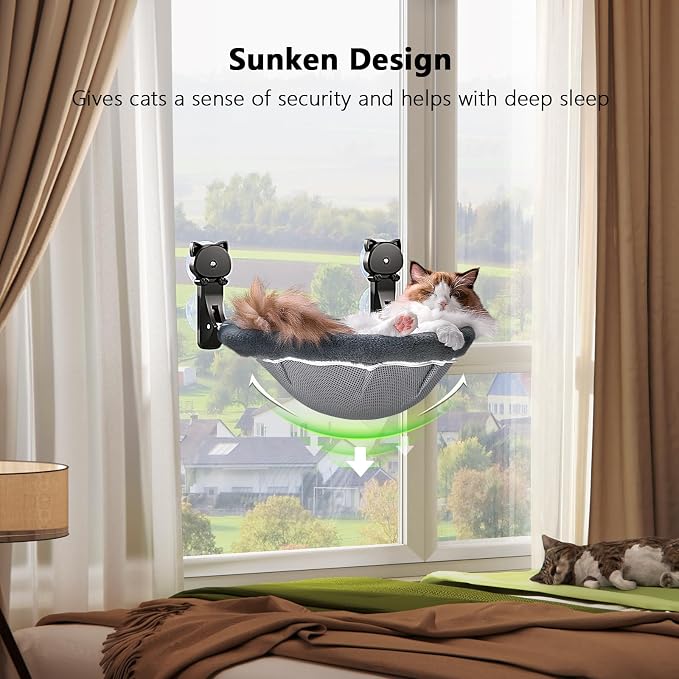 Cat Window Perch Cordless, Foldable & Stable Cat Beds- Breathable Cat Window Hammock for Overlooking, Sunbathing and Climbing - Maximum Hold Up to 40lb - Image 2
