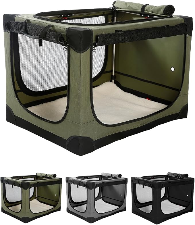 Veraste 30" Soft Collapsible Travel Dog Crate for Medium Dogs,Green | 4-Door Foldable Travel Crate,breathable mesh, foldable with storage bag by Veraste
