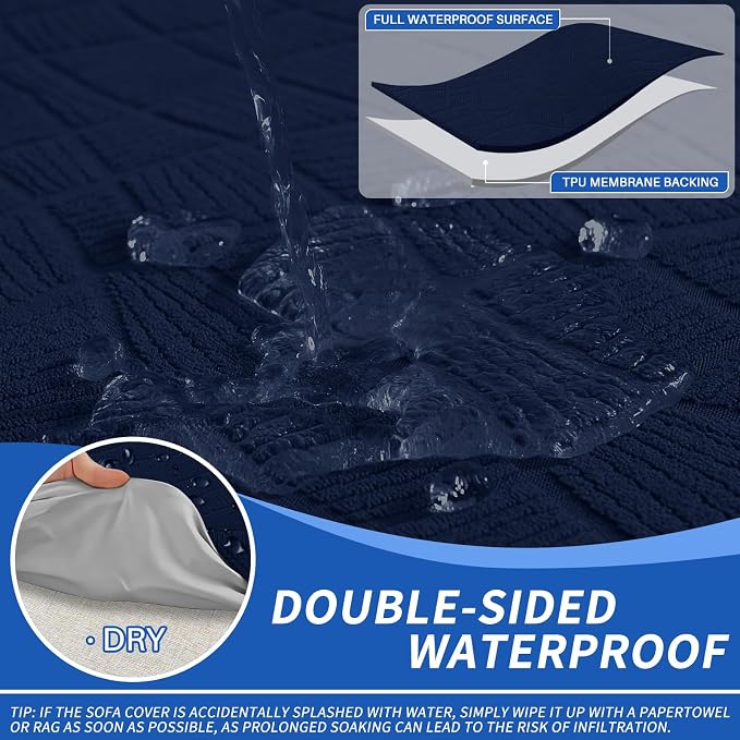 MAXIJIN Waterproof Oversized Couch Cover 4 Seater, 1 Piece Stretch Extra Large Sofa Covers with Non-Slip Elastic Bottom, Washable Furniture Protector for Dogs Pets (X-Large, Navy Blue) - Image 3