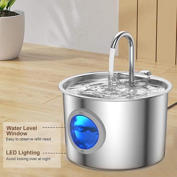 Cat Water Fountain Advanced 304 Stainless Steel 2.2L/74oz with Detachable Tank, Easy to Clean, Automatic Pet Fountain Quiet Cats Water Dispenser, Perfect for Cats Dogs Indoor - Image 7