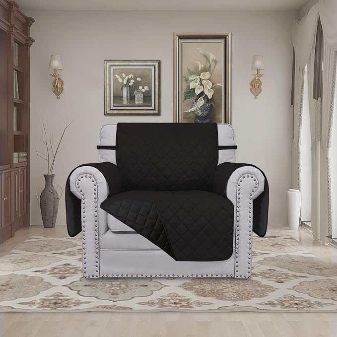 Easy-Going Chair Sofa Slipcover Reversible Sofa Cover Water Resistant Couch Cover Furniture Protector Cover with Elastic Straps for Pets Kids Children Dog Cat (Chair, Black/Black) | Machine Washable Slipcover For Dogs, Water Resistant Furniture Mat For... - Image 2