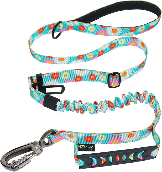 Hotsky Tactical Bungee Shock Absorbing No Pull Dog Leash,Leaves,4-6FT | Heavy Duty for Medium Large Dogs That Pull up to 660 lb,with Padded Double Handle ＆ Car Seatbelt,360°Rotating Locking Clasp by Hotsky