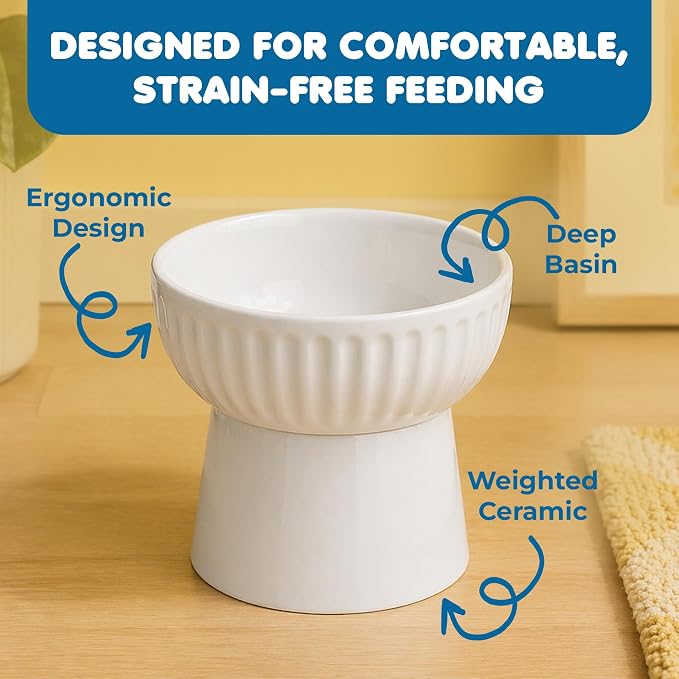 SunGrow Ceramic Cat Bowl with Stand, Suitable Eating Height for Pets, Raised Food Bowl, Mealtime for Your Cats, Stoneware Feeding Station - Image 3
