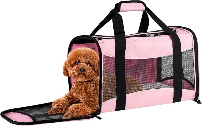 Cat Carrying Case - Pet Carrier Airline Approved, Protable and Breathable Pet Travel Carrier Removable Fleece Pad, Collapsible Cat Carrier Dog Carrier for Medium Cats Small Cats Dogs (Medium, Pink) - Image 8