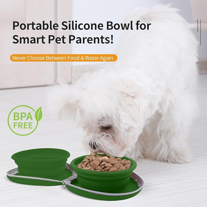 Collapsible Dog Bowls, 2-in-1 Pet Portable Travel Bowls Green | Portable Pet Camping, Outdoor Pet Essential, Daily Walks, Road Trips, Hiking, Beach Visits, Foldable, Food and Water Use - Image 4
