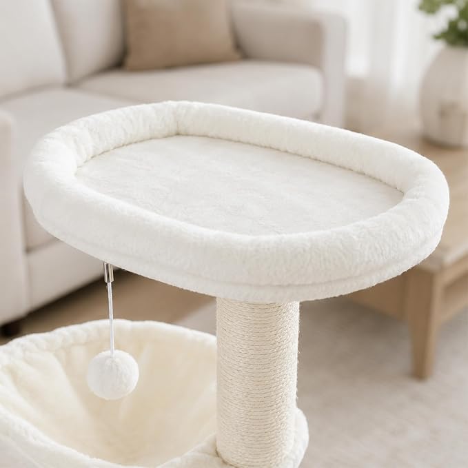 Smouatou Cat Tree with Cat Condo and Two Hammocks, Cat Tower with Scratching Posts and Scratching Pads Cat Toys, Beige - Image 4