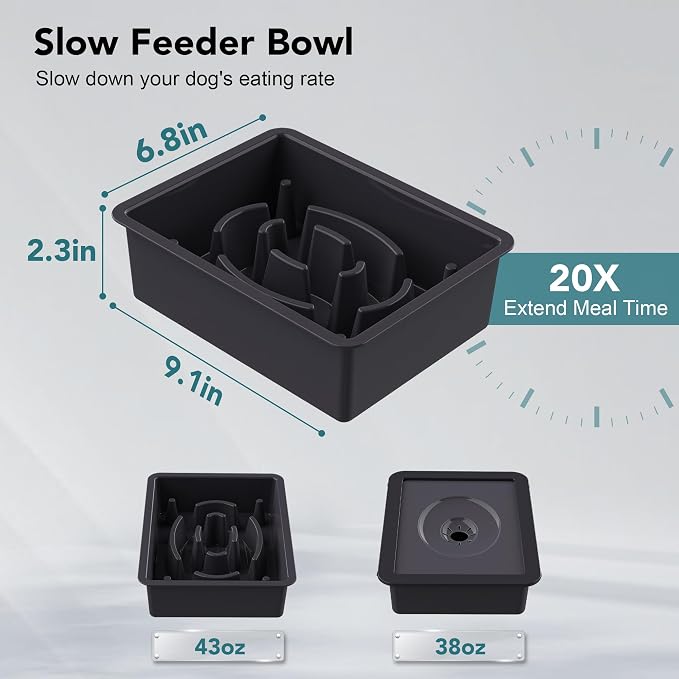 UPSKY 2-in-1 Elevated Dog Bowls Set with 4 Height Adjustable Stand, Balck | No Spill Water Bowl, Slow Food Bowl, No-Splash, Anti-Slip, Dishwasher Safe, Folding Design, Suitable for Small Medium Dogs - Image 4
