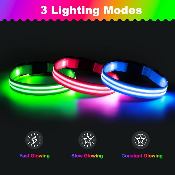 Illumifun LED Dog Collar Rechargeable Light Up Dog Collar Glow in the Dark, Flashing Lighted Glow Collars for Small Medium Large Dogs Night Walking (Blue, Large) - Image 2